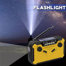 Rádio de Emergência com Manivela Solar Rádio AM/FM Lanterna LED Alarme SOS Banco de Potência Alto-Falante Cinza