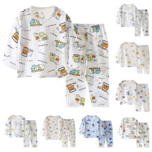 Sommerliche Kinderoutfits für Jungen und Mädchen, lässige, langärmlige Loungewear, dünner Anzug für Zuhause, Größen 12M-13T, Blau