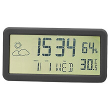 Digital,Battery Operated Small Desk Clocks,with Date,Week,Indoor Temperature And Humidity,6 Inch LCD Wall Clock for Bedroom Home Office - Black