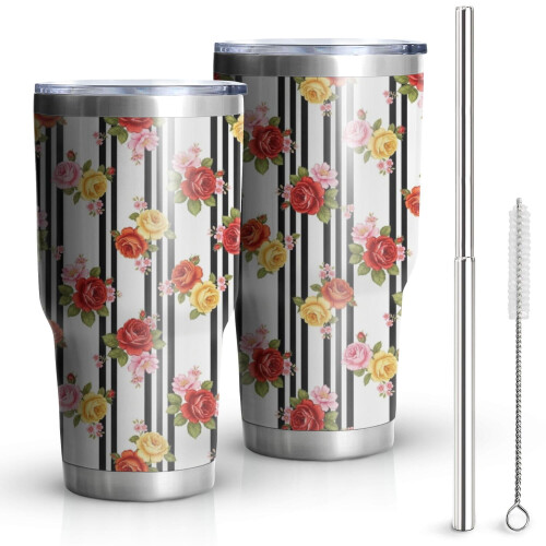 Ποτήρι κενού αέρος με floral εκτύπωση 30oz