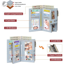 JINYUN - Malé peňaženky pre ženy, kožená trojdielna peňaženka s RFID blokovaním, držiak na kreditné karty, puzdro na karty s okienkom na ID