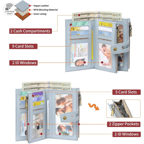 JINYUN-Μικρά Πορτοφόλια για Γυναικεία RFID Blocking Δερμάτινο Τρίπτυχο Πορτοφόλι