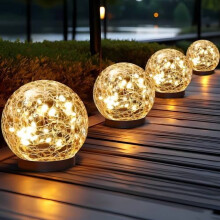 Luci solari a globo per esterni, impermeabili – Sfere solari in vetro craquelé per giardino, patio, cortile, prato e decorazione del cortile.
