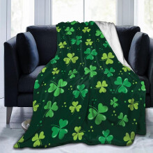 Super Soft Flannel Fleece Blanket – Green Lucky Shamrocks, 60"x50", for Bed/Couch/Camping; Compatible with St. Patrick's Day decor