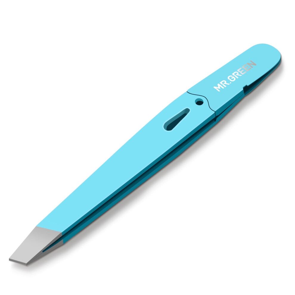 MR.GREEN Eyebrows Tweezers Colorful Beauty Fine Hairs Puller Makeup Tools Stainless Steel Slanted Eye Brow Clips Removal (Blue)