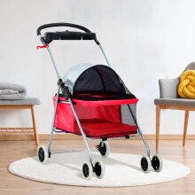 Foldable Pet Stroller w/ Cup Holder, 4-Wheel All-Terrain, Breathable Mesh, Fits Pets 33 lbs – Red
