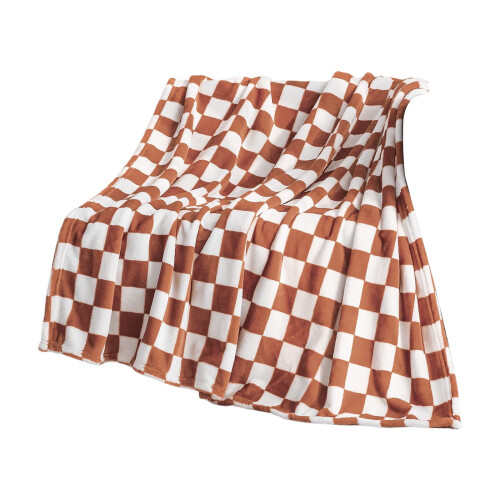 Checkered Flannel Blanket, Brown, 100 x 70 cm 1