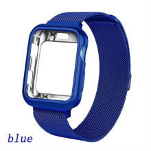 Magnetiskt metallarmband och skal kompatibelt med Apple Watch 38/40/42/44 mm – mjuk TPU-stötfångare + milanesisk ögla i rostfritt stål för