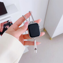 Rostfritt stål kompatibelt med Apple Watch med Apple Watch-adapter för hänge - Passar serie 10-3/SE, 38-49 mm, anti-förlorat modehalsband för
