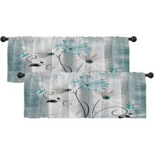 2 db-os Farmhouse zöld százszorszép és pillangós függönyfüggöny, sötétítő, 46x132 cm, rúdzsebbel, nappaliba/konyhába – kompatibilis