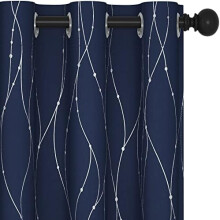 Blackout Thermal Curtains with Silver Wave Dot Print, 38x54