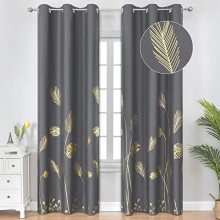 Blackout Curtains with Gold Wheat & Palm Leaf Print, 52x84