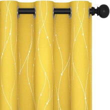 Yellow Blackout Curtains, Thermal Insulated & Soundproof, Wave Dots Foil Design, 42x72", Machine Washable – Compatible with Small Windows