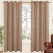 Mocha Brown Linen Curtains 52x72 Inch, Light Filtering Grommet Drapes, Semi-Sheer Rustic Style for Living Room & Bedroom – 2 Panels