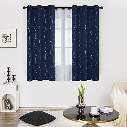 Blackout Thermal Curtains with Silver Wave Dot Print, 38x54 1