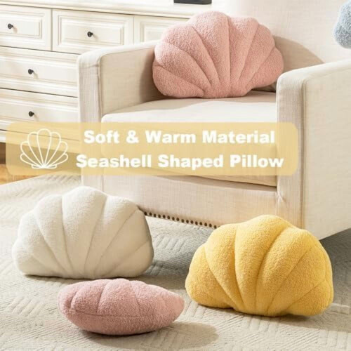 Seashell Throw Pillow, Plush Decorative Cushion, 18 x 13 in 2