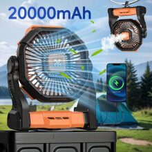 Ventilador y linterna portátil de 20000 mAh, ventilador inalámbrico silencioso de 4 velocidades, 30 horas de funcionamiento, luz LED, carga USB-C,