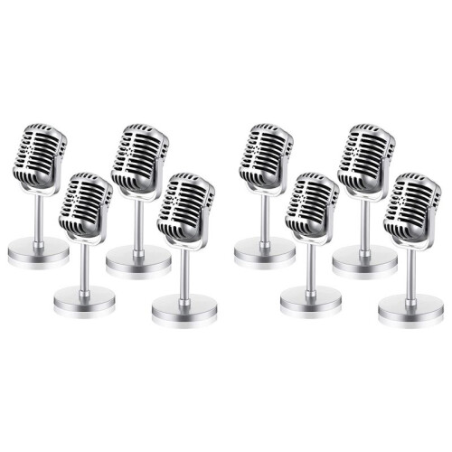 8Pcs Retro Microphone Props Model Vintage Microphone Antique Microphone Toy Microphone Stage Table Decor,Silver