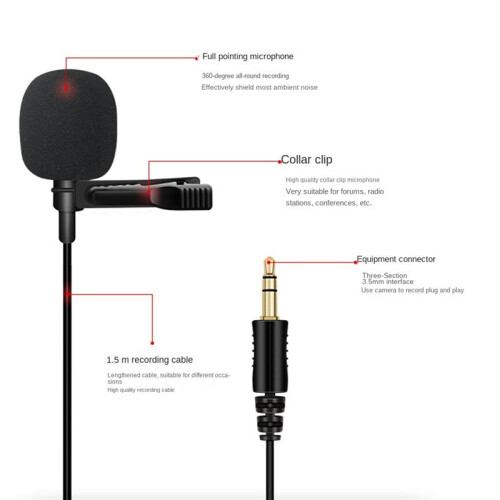 2X Microfono Omnidirezionale Microfoni Lavalier da 3,5 mm con Fermacravatta  Microfono Audio per Fotocamera Computer Laptop Telefono 1