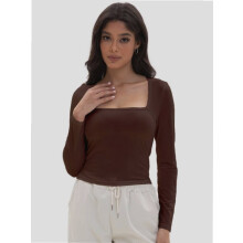 Sexy Damen-Crop-Top mit eckigem Ausschnitt, langen Ärmeln und schmaler Passform