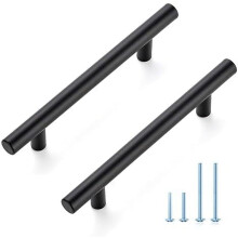 5-pack 6-3/8" mattsvarta skåphandtag, 4" (102 mm) hål, rostfritt stål, kompatibel med standardskåp