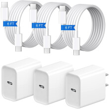 Kompatibilní s iPhonem 17/16/15, iPadem Pro a AirPods: 20W USB-C nabíječka do zásuvky + 1,8m kabel (3 ks)