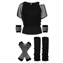 Blusen für Damen, elegant und lässig, 80er-Jahre-T-Shirts, Neon-Netzoberteil, schulterfreies Oberteil, Tunika-Oberteile für Damen, Größen M-XL