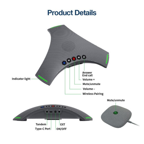 Omni-Directional Microphone Portable Conference Speaker -5M Pickup Radius  Wireless Cascade Microphone 1