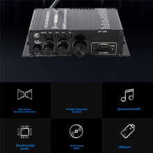 Amplificador de Potencia de Audio AK-380, Receptor de 2.0 Canales, Altavoz, Entrada USB, y AUX con Enchufe Estadounidense.