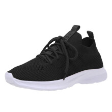 Ediodpoh Scarpe da ginnastica da donna leggere in Flyweave Mesh traspiranti e comode, tinta unita, con lacci e suola piatta, taglie grandi, nere.