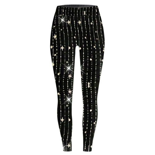 Γυναικείο κολάν με στάμπα Sequin, μοντέρνο, casual, αδυνατιστικό παντελόνι, μαύρο 2