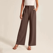 Damen-Anzughose in Übergröße, hochgeschnittene, weite Hose, Business-Casual-Stil, fließende Hose, braun
