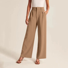 Pantalon voor dames, hoge taille, wijde pijpen, werkbroek, zakelijke casual, zwierige kaki broek voor op kantoor