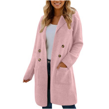 Casaco Cardigã Feminino com Zíper, Manga Longa, Forro de Lã, Tricô com Bolso, Macio e Casual para Uso em Casa, Rosa AL