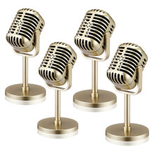 4 PçS AdereçOs de Microfone Retrô Modelo Microfone Vintage Antigo Microfone de Brinquedo Microfone DecoraçãO de Mesa de Palco, Ouro