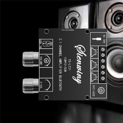 YS-LT21 2.1 Channel  Amplifier Board 15W+15W+30W with Subwoofer Knob Adjusting Encoder Audio Module DC9-24V 1