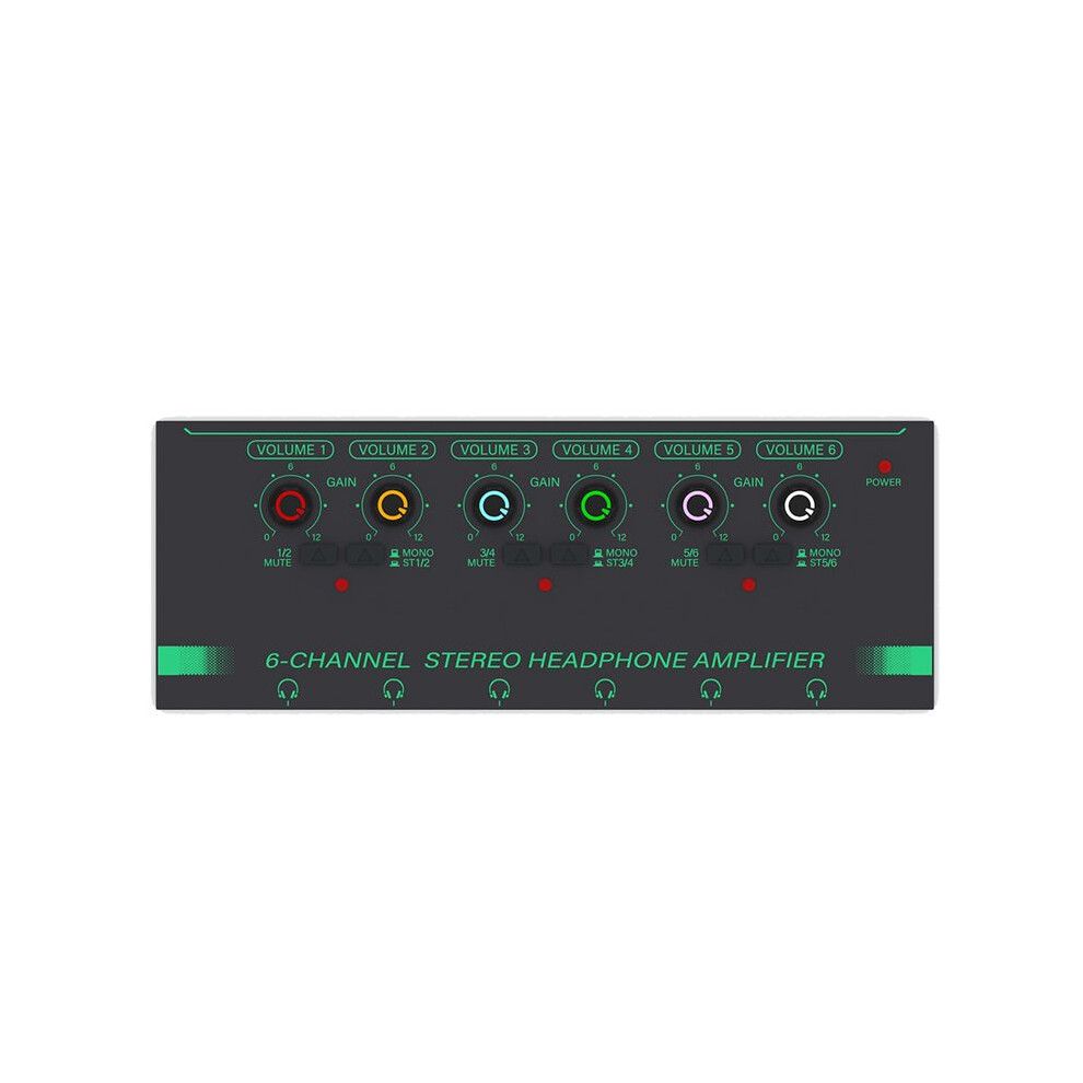 6 Channels Stereo Headphone Amplifier Portable Earphone Splitter Low-Noise Audio Mixer For Recording Studio, Green 4713427081953