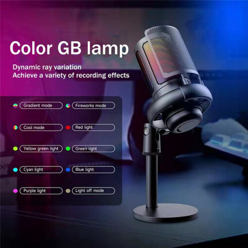 USB Gaming Condenser Microphone Computer Recording Microphone RGB Lighting Capacitor Microphone White 2
