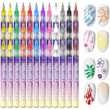 12 Colors Nail Art Marker Pens Set - for Nail Painting & Artistic Decor, Suitable for Kids & Adults