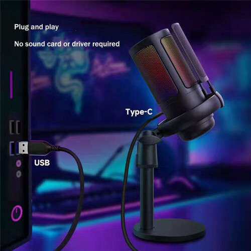 USB Gaming Condenser Microphone Computer Recording Microphone RGB Lighting Capacitor Microphone White