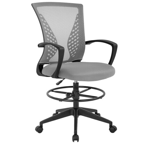 Office Chair Black Mesh Adjustable Height Armrests Foot Ring