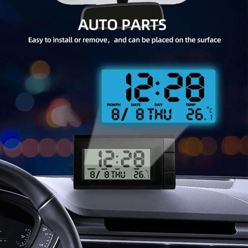 Mini LCD Screen Digital Clock 2in1 Interior Car Auto Desk Dashboard Temperature H5L5 1