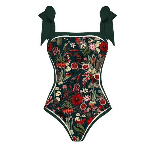 Γυναικεία Μαγιό Vintage Floral Ολόσωμα Μονοκίνι με Δέσιμο στους Ώμους και Ελέγχου της 2