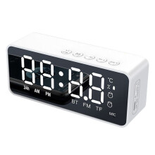 G50 Wireless Speaker with Alarm Clock FM Card Temperature Display Mirror Audio White