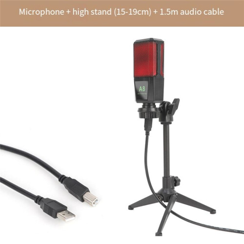 A8 USB Condenser Microphone Sound Podcast Studio Microphones with PC Stent for Computer PC A 1