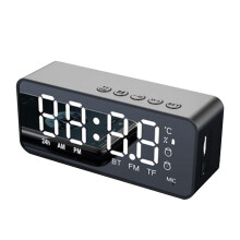 G50 Draadloze -Luidspreker met Wekker FM-Minikaart Temperatuurweergave Spiegel Audio Zwart