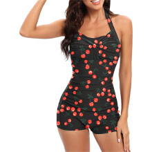 Costumi da bagno interi da donna, modello a pantaloncino, stile retrò con allacciatura al collo, contenitivi per la pancia.