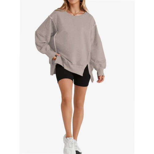 Oversized sweatshirt med rund hals og sideslidser til kvinder 2
