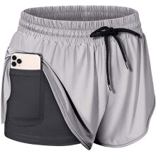 Pantaloni scurți de alergare sport cu talie elastică pentru femei, cu buzunar interior