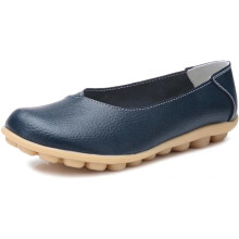Zapatos de cuero para mujer, mocasines, color liso, sin cordones, zapatos planos cómodos e informales para caminar.